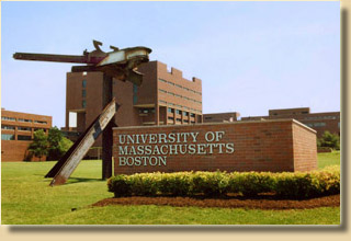entrance to Umass Boston overlooking Boston Harbor